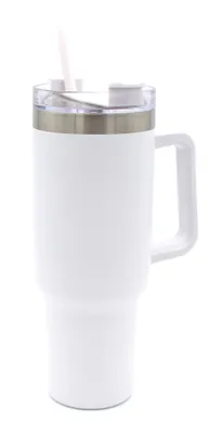 Produktbild von To Go Doppelwandiger Thermobecher Edelstahl für kalt und heiß inkl. Strohhalm ca. 1200ml (Weiß)