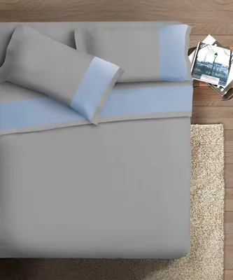 Productafbeelding van Tweepersoons, Satijn katoen, Grijs Baby Blauw, Queen-size Bed
