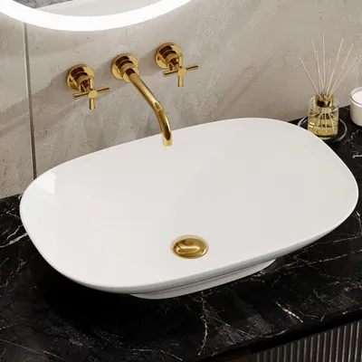 Produktbild von HOROW 60 x 40 cm Waschbecken Keramik Aufsatzwaschbecken Oval, 5mm Dünnrand, Modern Weiß Waschschale für Badezimmer Gäste-WC