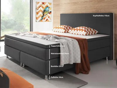 Zdjęcie produktu dla Inter Handels łóżko na sprężynach skrzyniowych Berlin 180x200 | łóżko na sprężynach skrzyniowych z tkaniny w kolorze antracytowym