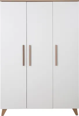 Produktbild von roba Kinderkleiderschrank 3-türig Ole - Schrank für Baby- & Kinderzimmer mit hochwertigen Massivholzgriffen & -füßen - Holz weiß lackiert / Nachbildung dunk