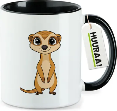 Produktbild von Huuraa Kaffeetasse Erdmännchen Comic 330ml Schwarz Keramik Kaffeebecher Geschenkidee