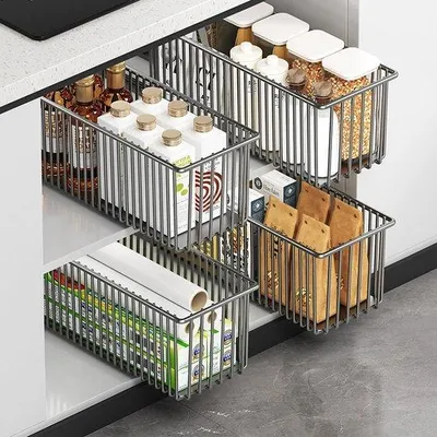 Produktbild von Unyqoos® Set aus 4 ausziehbaren Aufbewahrungskörben für die Organisation von Schränken und Küche
