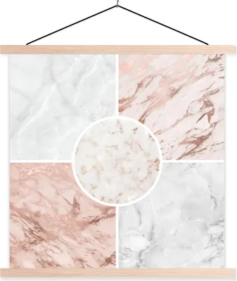 Produktbild von MuchoWow® Textilposter Marmor - Rosa - Weiß 120x120 cm mit holzfarbenen Rahmen - Textil-Poster