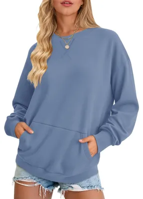 Produktbild von AUSELILY Damen Sweatshirt Rundhals Langarm Pullover mit Tasche