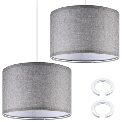 Stofflampenschirm 2er-Set, Leinen, Ø 30 x 20 cm, Dunkelgrau