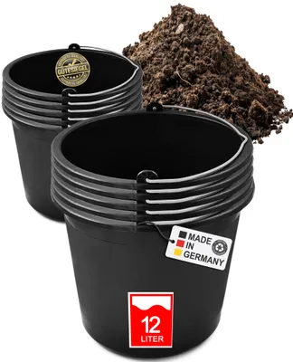 Produktbild von 10x Baueimer 12l - Mörteleimer mit Henkel - Eimer für Baustelle & Garten - Stabiler Wasserkübel, Betoneimer mit Skala, Recycelter Kunststoff