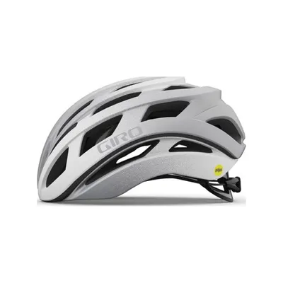 A white and silver Giro bicycle helmet is shown from the side against a white background.