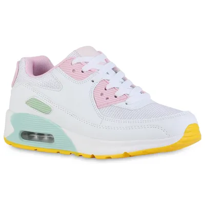Produktbild von VAN HILL Damen Sportschuhe Laufschuhe Sportliche Schnürer Profil-Sohle Schuhe 840215, Farbe: Weiß Rosa Gelb, Größe: 36