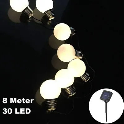 Produktbild von 30 LED / 8 Meter Solar Lichterkette Glühbirnen Matt Deko Warm-Weiß Solarbetrieben zum Schmücken Deko Party Licht Beleuchtung