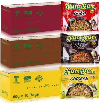 Produktbild von YumYum Instant Nudelsuppen Set – Ente, Rind & Huhn | 30 x 60 g | Asiatische Instant-Nudeln Mixbox+Heartforcards Versandschutz