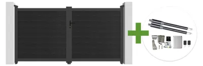Produktbild von ATHOS 3 m H. 160 cm anthrazitgraues Schwingtor aus Verbundholz mit Aluminiumrahmen + RANGER B150 Motor