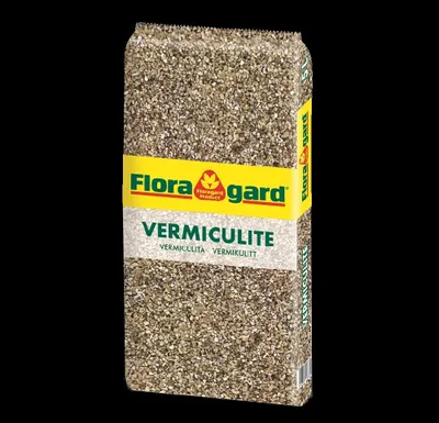A bag of Floragard Vermiculite on a black background.