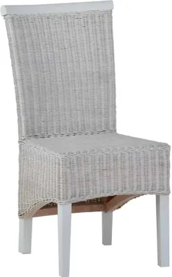 Produktbild von MiaMöbel | Esszimmerstuhl "Larissa" aus Rattan | Moderner Massivholz-Stuhl aus Mahagoni | Weiß