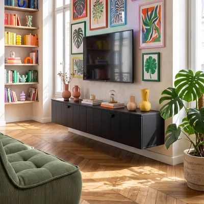 Immagine prodotto di Mobile TV moderno da parete nero da 160 cm - Oviala Holly