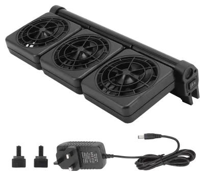 Obrázek produktu pro Akvarijní ventilátor s 2 nastavitelnými rychlostmi, tichý a úsporný, 3 chladicí hlavice pro akvária a rybníky