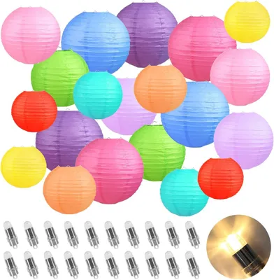 Produktbild von Papierlaternen, 20 Stück, 4 Größen, 10 Farben, mit Ballonbeleuchtung, Partydekoration für Hochzeit
