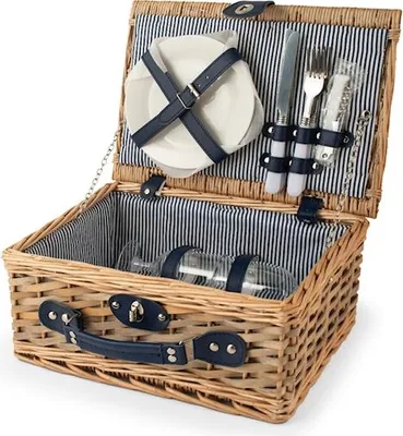 Produktbild von Picknickkorb für 2 Personen, blau gestreift, 36 x 26 x 16 cm