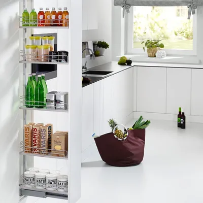 Produktbild von Kesseböhmer Apothekerauszug Dispensa-X Set silbergrau matt Höhe 1600-2000 mm / Breite 400 mm / 5 Tablare