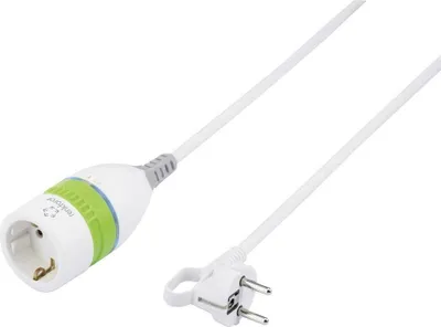Produktbild von Renkforce 1362918 Strom Verlängerungskabel Weiß, Grün 5.00 m H05VV-F 3G 1,5 mm² mit Zwischenschalter