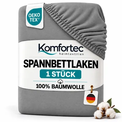 Produktbild von Komfortec Jersey Spannbettlaken 140x200 cm, 100% Baumwolle, Grau