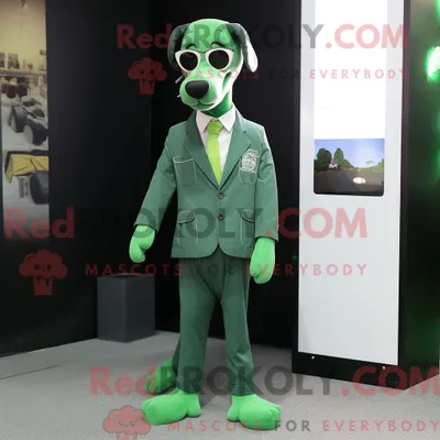 Produktbild von Maskottchenkostüm REDBROKOLY Grüner Hund mit Anzug und Broschen