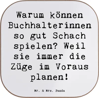 Produktbild von Mr. & Mrs. Panda Holzuntersetzer Spruch Buchhalterin Schachmeisterin - Weiß - Geschenk, Untersetzer für Gläser, Tassen, Zahlenaffinität, Coaster, Quadratisch, Beruf, Glas