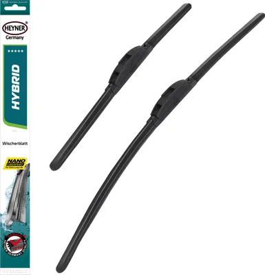 Produktbild von HEYNER® Scheibenwischer-Set 600 mm / 500 mm Hybrid mit B1-Adapter vorne Für Fahrer- und Beifahrerseite, Graphitbeschichtete Gummilippen, Hakenaufnahme Hook One, Paarweise geliefert, Flaches Profil