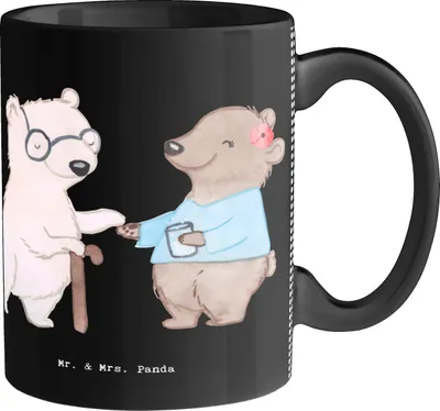 Produktbild von Mr. & Mrs. Panda Tasse Altenpflegerin Herz - Schwarz - Geschenk, kaffeebecher keramik, Kaffeetasse, haferl, Pflegerin, Fürsorglich, Jubiläum, Teetasse, Liebevoll, Hilfe