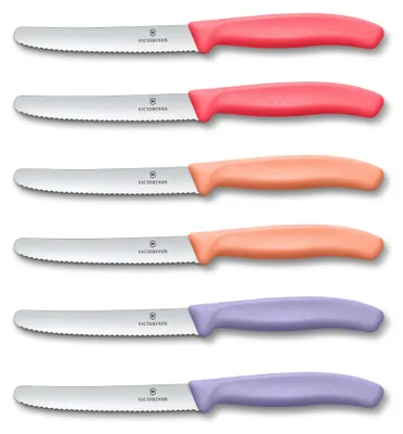 Immagine prodotto di Set di coltelli da colazione Victorinox, 6 pezzi, lama da 11 cm con seghettatura, colore rosso