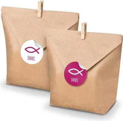 Produktbild von SET FISCH Danke (Motiv 34) 24x Geschenktüten + Klammern+ Aufkleber