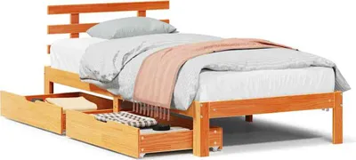 Immagine prodotto di vidaXL Letto in legno massiccio con cassetti marrone cera 100x200 cm pino