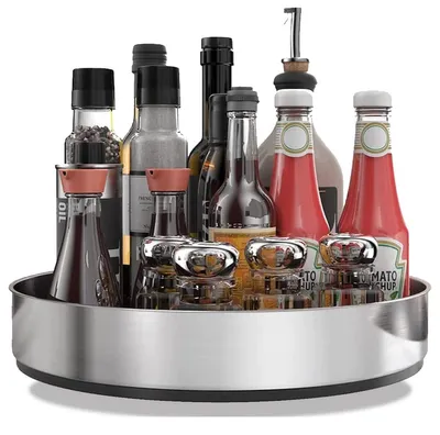 Produktbild von Küchenorganizer, um 360 Grad drehbarer Lebensmittelbehälter, Gewürzhalter aus Edelstahl, Drehteller (silber/20 cm)