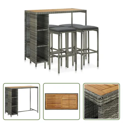 Produktbild von The Living Store 5-tlg. Gartenbar-Set mit Kissen Poly Rattan Grau