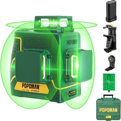 Produktbild von POPOMAN Profi Laser Wasserwaage Kreuzlinienlaser,  3x360° 45m Akku