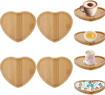 Productafbeelding van Bamboe onderzetter hout hartvorm - Creatieve doe-het-zelf basis voor mozaïek knutselset - Houten onderzetter - Kaarsenonderzetter
