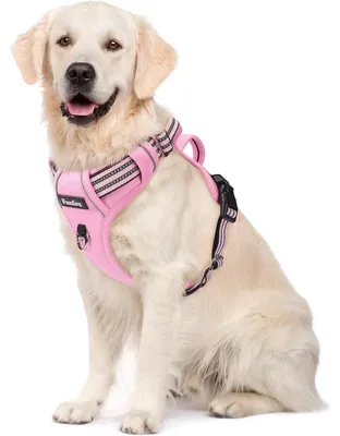 Image de Harnais pour chien anti-traction avec poignée et bandes réfléchissantes, couleur rose, taille L