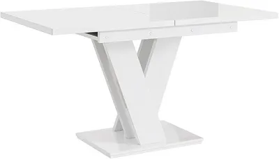 Imagen del producto de Silecomplaza: Mesa extensible para comedor - Mesa de comedor moderna - Mesa de cocina - Mesa con patas de columna - Mesa extensible - Mesa de comedor - Mesas de comedor - 120-160x80x75 cm - Madera maciza - Blanco brillante