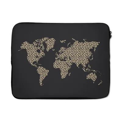 Produktbild von MuchoWow® Laptop Hülle 15 Zoll Weltkarte - Pantherdruck - Schwarz Laptoptasche - Laptoptasche - Sleeve - Rundum-Schutz