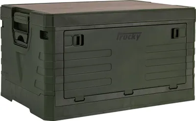 Grüne Plastikkiste mit Trucky Logo