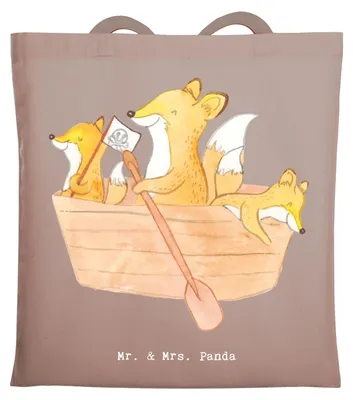 Produktbild von Mr. & Mrs. Panda Tote Bag Fuchs Kanufahren - Braun Pastell - Geschenk, Schultasche, Kanu fahren, Schule, studententasche, Jutebeutel, Kanuverleih, Paddeltour, Tasche