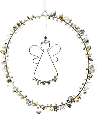 Produktbild von Perlenkranz Ø 20cm, Draht-Engel, gold