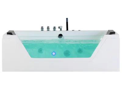 Zdjęcie produktu dla BELIANI Wanna biała akrylowa 150 x 71 cm LED hydromasaż zagłówki prostokątna nowoczesna
