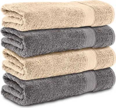 Produktbild von Komfortec 4er Duschtücher 70x140 cm Set aus 100% Baumwolle, 470g/m², Frottee, Weich, Anthrazit Grau/Beige