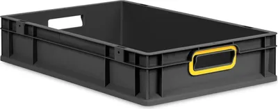 Produktbild von Eurobox NextGen Color | HxBxT 12x40x60cm | 23 Liter | Griffe gelb offen | Schwarz | Eurobehälter, Transportbox, Transportbehälter, Stapelbehälter