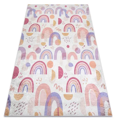 Produktbild von BAMBINO 61480 Waschteppich Regenbogen, Punkte für Kinder Anti-Rutsch - creme / rosa beige 120x170 cm
