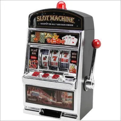 Produktbild von Spardose Spielautomat, mit Klingel und LED, ca. 38 x 20 cm, aus Kunststoff, im Geschenkkarton, für 2 Mignon Batterien AA