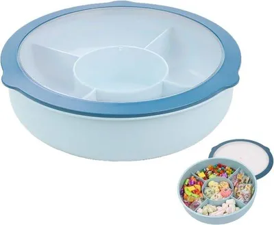 Produktbild von Famanu Snackbox mit 5 Fächern, transparentem Deckel - grün, blau, rosa
