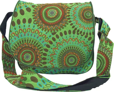 Produktbild von Schultertasche, Hippie Tasche, Goa Tasche - Grün, Uni - Erwachsene, Baumwolle, 22*23*12 cm, Alternative Umhängetasche, Handtasche aus Stoff