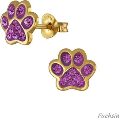 Produktbild von Ohrringe Silber 925 Ohrstecker „Pfote / Pfötchen“ gold Fuchsia
